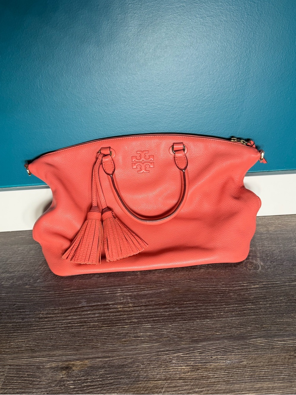 Tory Burch Coral Leather Tassel Shoulder Bag